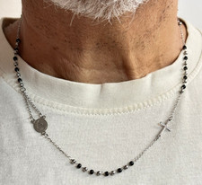 Collana in Acciaio Mod. Rosario Unisex Chiusura a moschettone