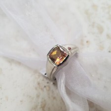 Quarzo crepuscolare brasiliano naturale, anello sigillo solitario, taglia M, 6 - nuovo.