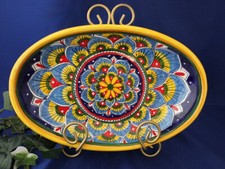 Vietri Italian Pottery Oval Serving Dish Pavone Peacock Painted by Hand in Italy