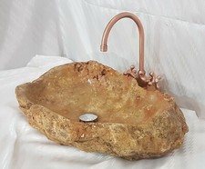 Lavabo lavandino lavello in pietra bagno da appoggio fossile realizzato a mano.