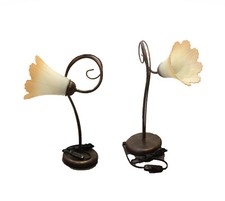 COPPIA DI LUMETTI LAMPADA COMODINO ABAT JOUR h.42 cm ARTE POVERA FERRO BATTUTO