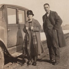 1920s Couple by Vintage Car Beautiful Woman Handsome Man Old-fashioned Scenic