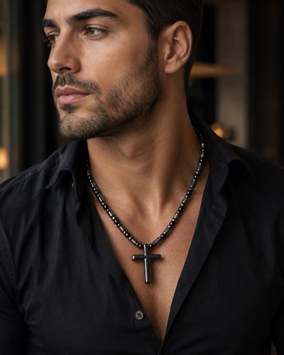 Collana con croce - , ematite