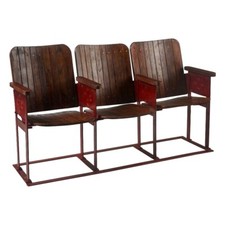SEDIE PANCA CINEMA ORIGINALI VINTAGE LEGNO E FERRO  INDUSTRIAL cm 140 x 50 H 79