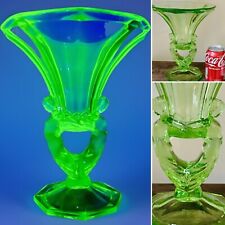 Splendido vaso vintage Libochovice vetro URANIO figurativo DONNA NUDA Art Deco 10"