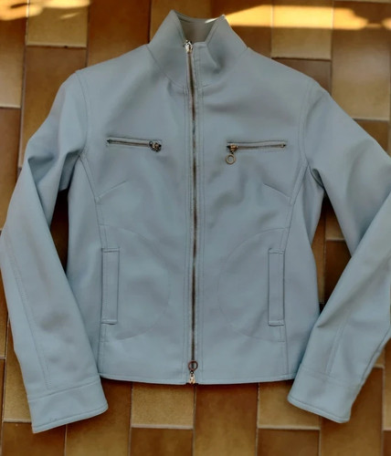 Giubbotto ecopelle azzurro