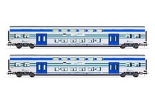 LIMA 2 pezzi carrozza treno da viaggio Vivalto vernice bianca. con strisce verdi blu, FS Treni