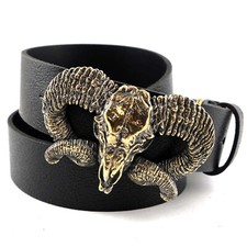 Cintura in pelle con fibbia in ottone Ram Skull, Bighorn, Muflon Tribal Trophy Skull