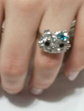 Anello Hello Kitty Regolabile Acciaio Brillantini Fiocco Azzurro