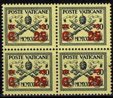 1931 VATICANO 30 C. CONCILIAZIONE SOPRASTAMPATO " GIALLINO " QUARTINA MNH MF0089