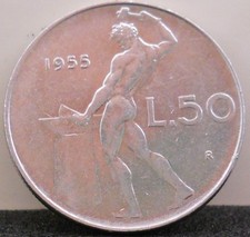 Moneta 50 Lire 1955 VULCANO REPUBBLICA ITALIANA BB - 11/16