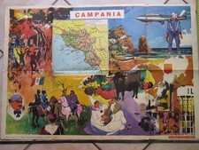 Vecchio poster scolastico cartina geografica mappa della regione CAMPANIA a muro
