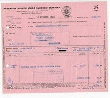Fattura Milano Fabbriche Riunite Amido Glucosio Destrina 1948 QX1565