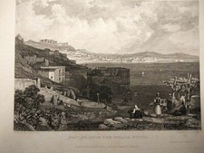 1831 Incisione veduta di Napoli dalla strada nuova Castel S.Elmo Vomero