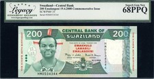 Swaziland 2008 200 Emalangeni Banca Centrale Com Banconota Legacy Superba Gemma Nuova 68 PPQ