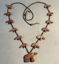 Collana Fetish Orso Agata Intagliata A Mano Zuni Nativi Americani Vintage 28,5”