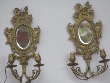 Coppia antica specchiere applique bronzo dorato 2 luci - Francia Epoca 1850 1870