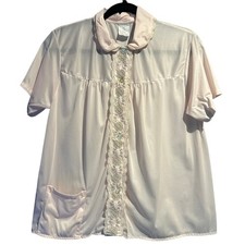 Vintage 60's Lingerie Top Duster Jacket Short Sleeve Pale Pink Lace Embroidery