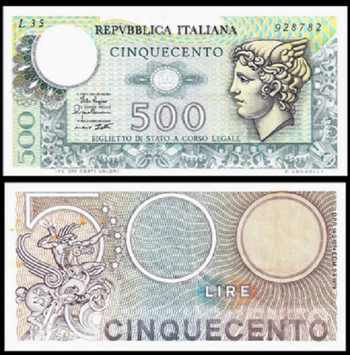 Banconota italia 500 lire 1974 - banconota,
