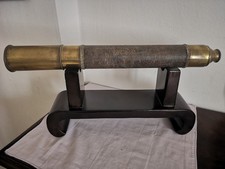 Antico cannocchiale marittimo in ottone e pelle del XIX secolo