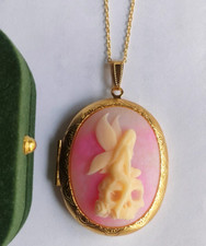 Collana medaglione ritratto rosa cammeo ciondolo ovale tono oro foto medaglione 24''