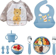 Set Pappa per Bambini, Set Da 10 Pezzi Svezzamento Set, Silicone Piatto Con Vent