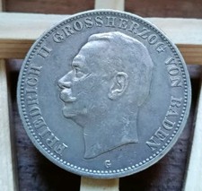 GERMANIA BADEN 5 MARCHI 1908 MONETA ARGENTO SCUDO MOLTO RARA SPL