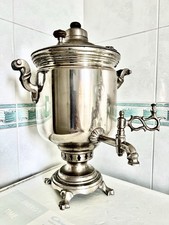 samovar antico Turco Tè Ottone Placcato Nichel Inghilterra Rubinetto Bollitore