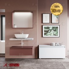 Mobile Bagno Sospeso 80 cm con Lavabo e Specchio in Legno GRAFITE/ RUGGINE