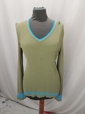 Articolo e2399 maglia donna Fendi verde canne con bordino celeste, taglia IT48,