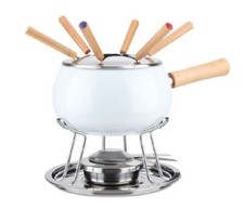 SET FONDUTA 12 PEZZI BOURGUIGNONNE EVA BIANCO LUCIDO 6 FORCHETTE MANICO LEGNO