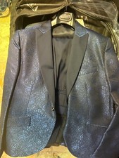 abito da sposo uomo come nuovo damascato blu