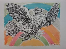 Pablo Picasso: Colomba L Arcobaleno - Litografia Firmato