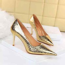 Decolte Scarpe Tacco Alto 8.5 Cm Ufficio Pelle Sintetica Oro Lucido 34317