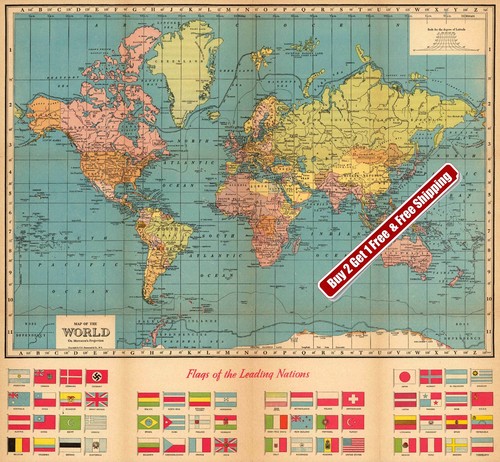Poster mappa del mondo vintage