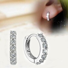 Orecchini a Cerchio Uomo Donna Placcato Rodiato Argento 925 con Strass Zirconi -