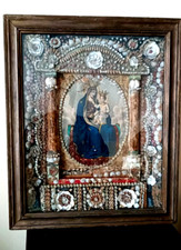 Madonna DI MONTENERO in teca corallo e conchiglie manifattura Livorno XIX secolo