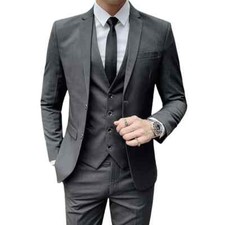 Tuta Uomo, Grigio Collare Pantaloni Gilet 3 Pezzi Tuta, Smoking Matrimonio per Sposo Blazer