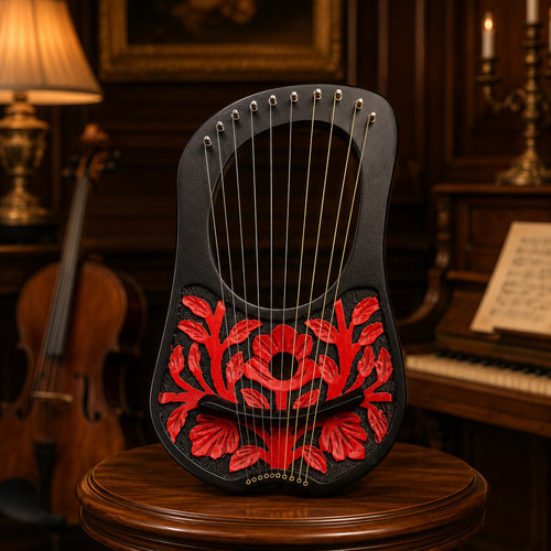 Arpa lira fiore corde - fiore, nera