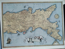 Antica, carta geografica a colori diciture in latino Regno di Napoli 1806-1815