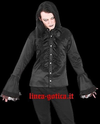 Camicia raso nera merletto - raso,