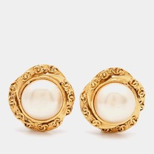 Chanel CC Faux Pearl Gold Tone