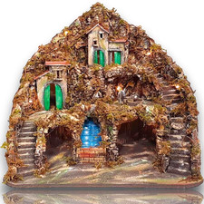 Presepe paesaggistico Napoletano con luci macina e cascata 55x40x52 cm