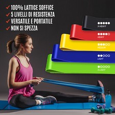 BANDE ELASTICHE Kit 5 FASCE ELASTICI FITNESS PALESTRA DI RESISTENZA ALLENAMENTO