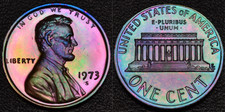1973-S PROOF DCAM Lincoln 1 centesimo tonificazione arcobaleno (L44-28)
