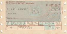 Q3 - Biglietto Ticket Treno Milano Lambrate Cremona 09/07/1984