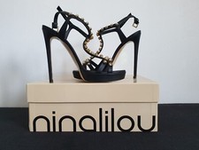 Ninalilou sandali neri  con borchie dorate tacco 12 - taglia 37