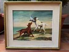 DIPINTO OLIO SU TAVOLETTA - SCENA DI CACCIA CON CANI - RENÈ GAGGINO 1975 - 35X45