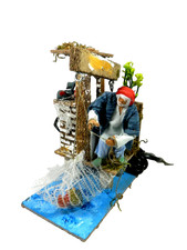 Pescatore con Rete in Movimento Cm 9x14x18h - Pastori Movibili Presepe