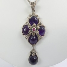 CIONDOLO E CATENA ARGENTO STERLING AMETISTA, RUBINO MARCASITE - 25,6 GRAMMI